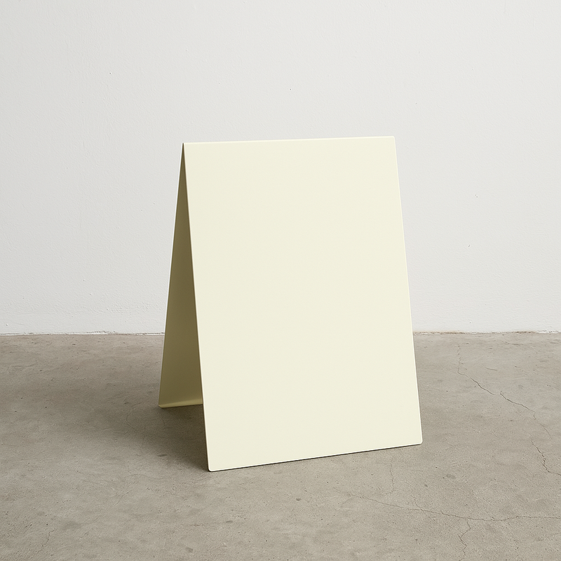Cream stainless steel A-frame sidewalk sign with neutral tone