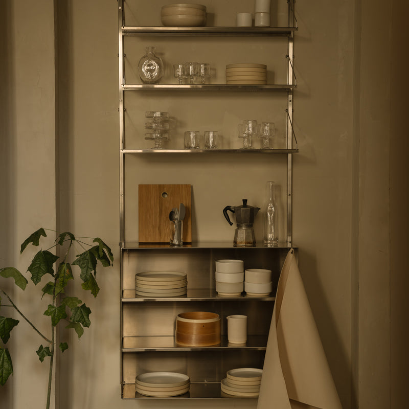 #057 - Stainless Steel Shelf Library with Canvas Cabinet Section | FRAMA