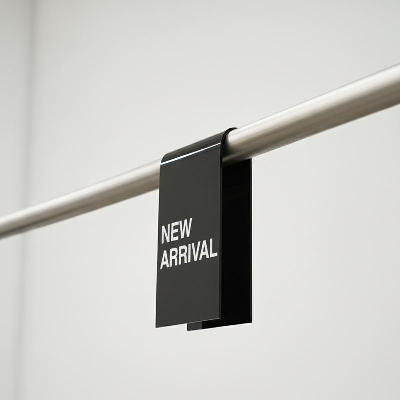 Opaque acrylic clothing rack sign clip for retail signage