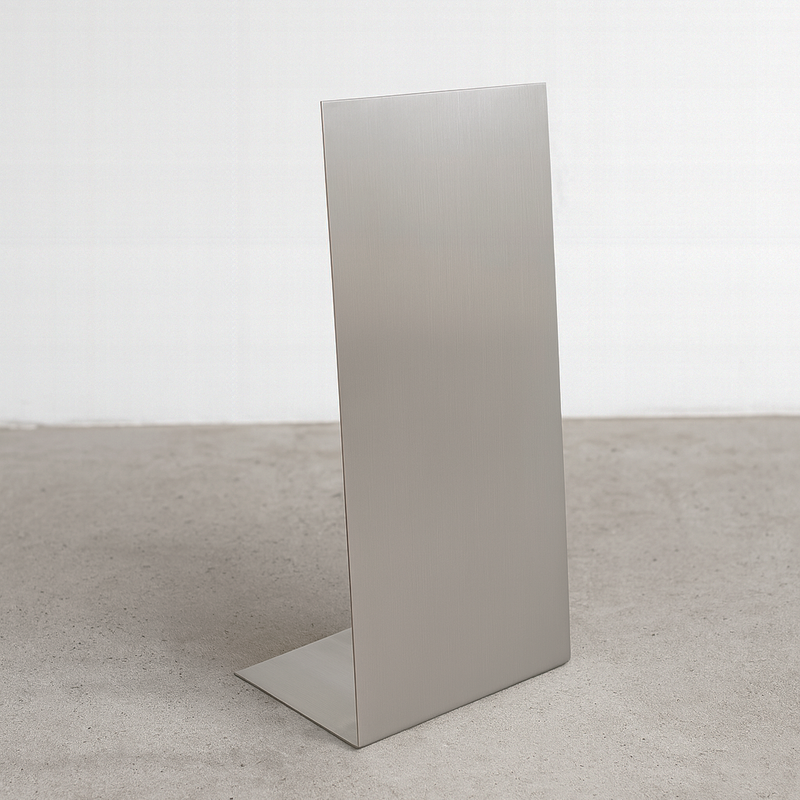 Mini brushed stainless steel floor sign for compact spaces