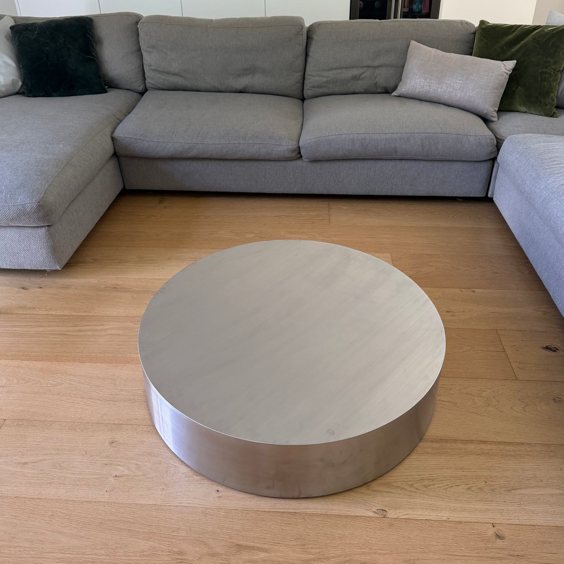 Round stainless steel coffee table, alternate view 2