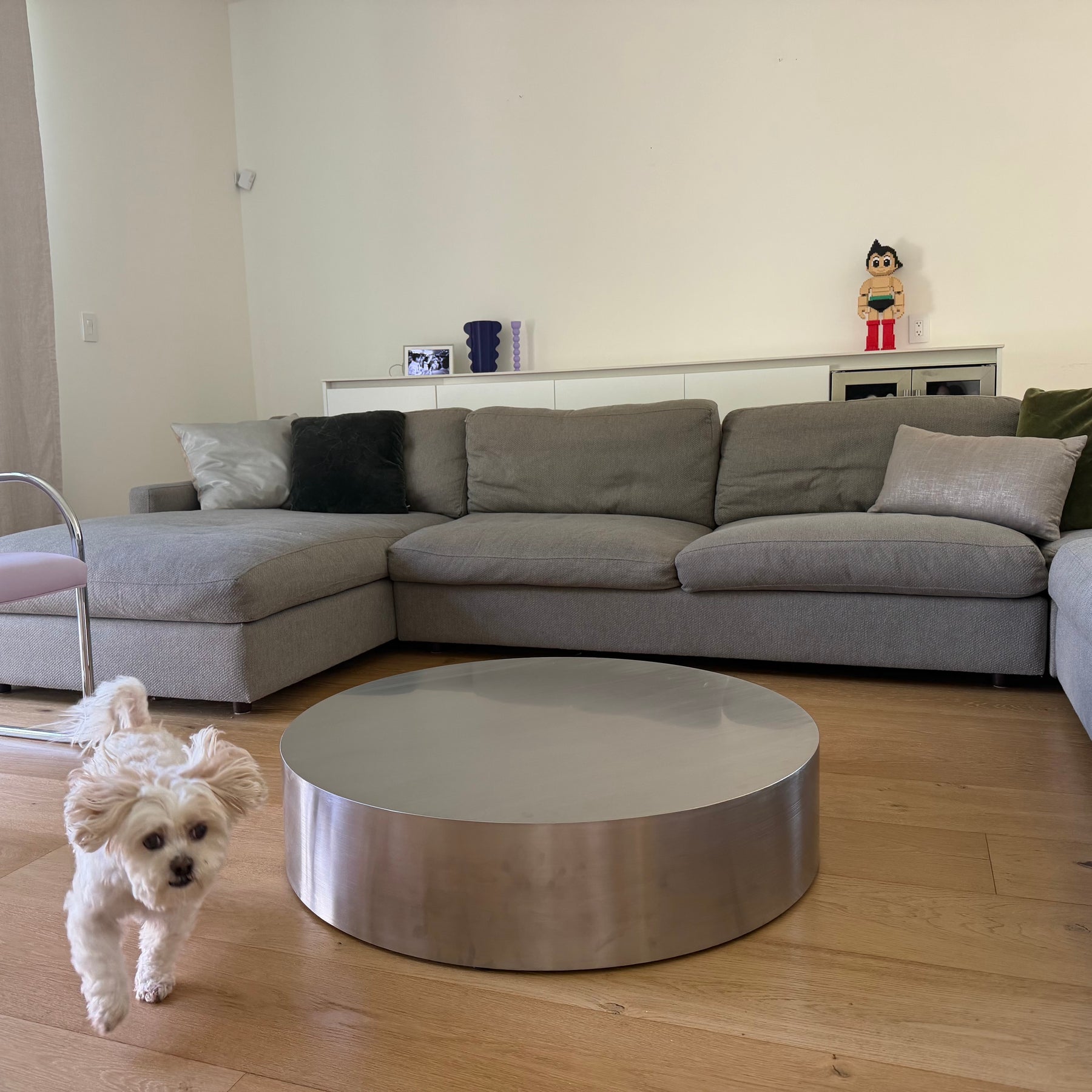 Round stainless steel coffee table