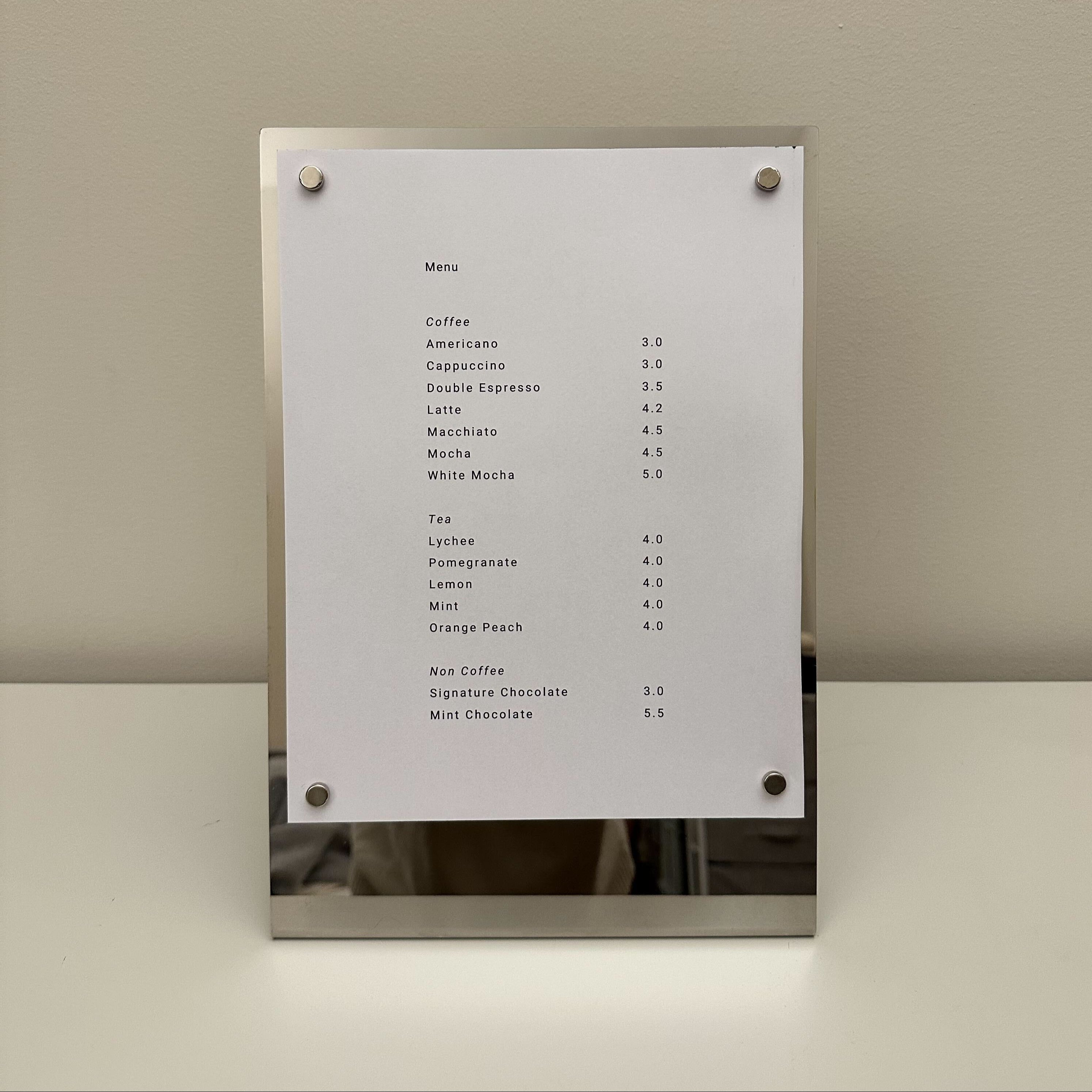 Stainless Steel Table Top Stand with Mirror Finish and Menu