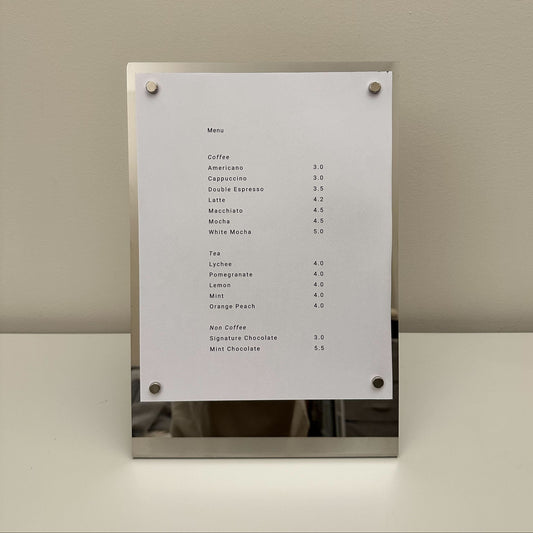 Stainless Steel Table Top Stand with Mirror Finish and Menu