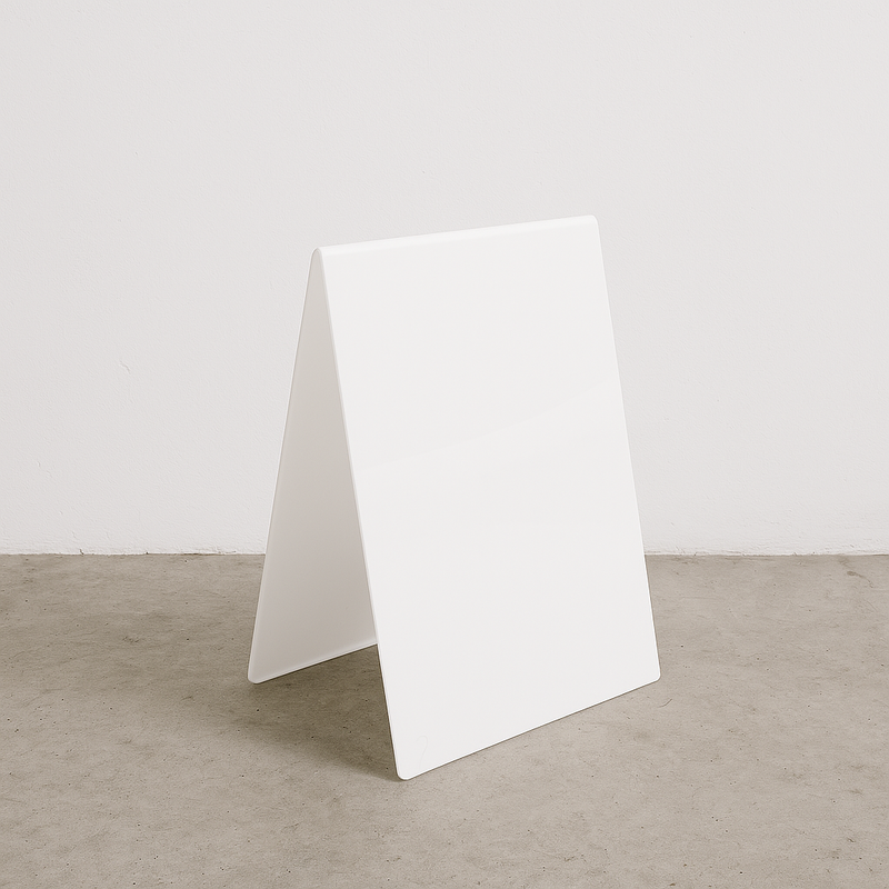 Opaque acrylic A-frame sidewalk sign with solid finish