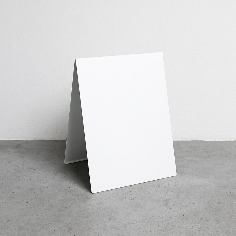 White stainless steel A-frame sidewalk sign with clean finish