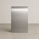 Front view of a blank brushed stainless steel tabletop stand.
