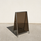 Interchangeable acrylic insert A-frame sign, brushed stainless steel frame, Bronze Smoke transparent panels