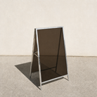 Interchangeable acrylic insert A-frame sign, mirrored frame, Bronze Smoke transparent panels