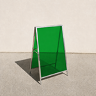 Interchangeable acrylic insert A-frame sign, mirrored frame, Green transparent panels