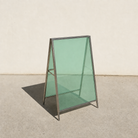 Interchangeable acrylic insert A-frame sign, brushed stainless steel frame, Light Green transparent panels