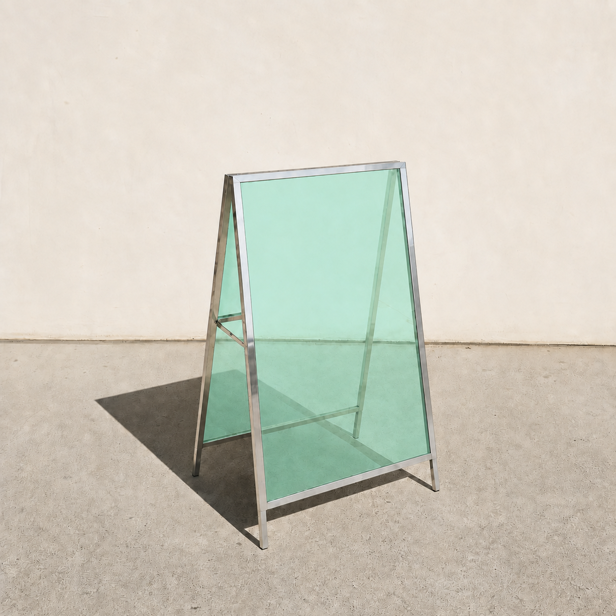 Interchangeable acrylic insert A-frame sign, mirrored frame, Light Green transparent panels