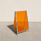 Interchangeable acrylic insert A-frame sign, mirrored frame, Orange transparent panels