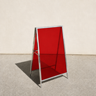 Interchangeable acrylic insert A-frame sign, mirrored frame, Red transparent panels