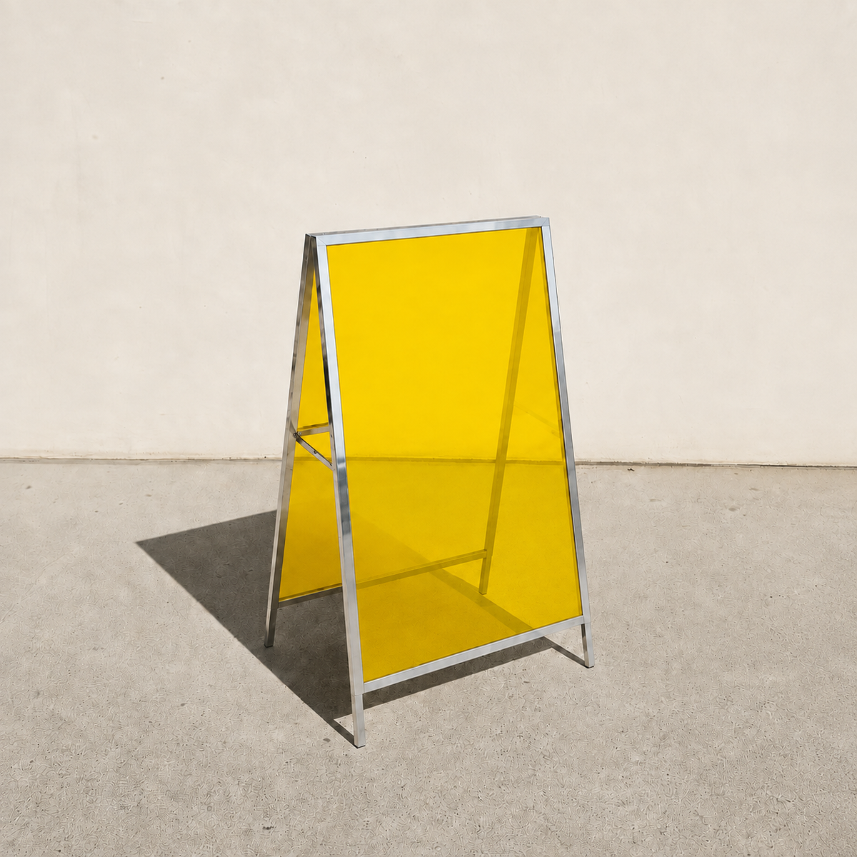 Interchangeable acrylic insert A-frame sign, mirrored frame, Yellow transparent panels