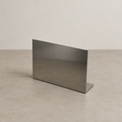 Landscape mirrored stainless steel tabletop stand shown at an angle.