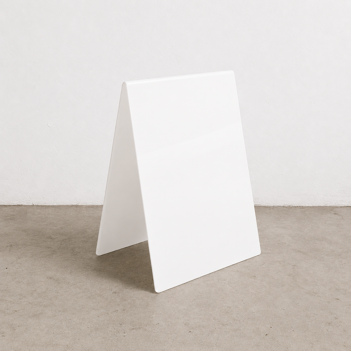 White opaque acrylic A-frame sidewalk sign