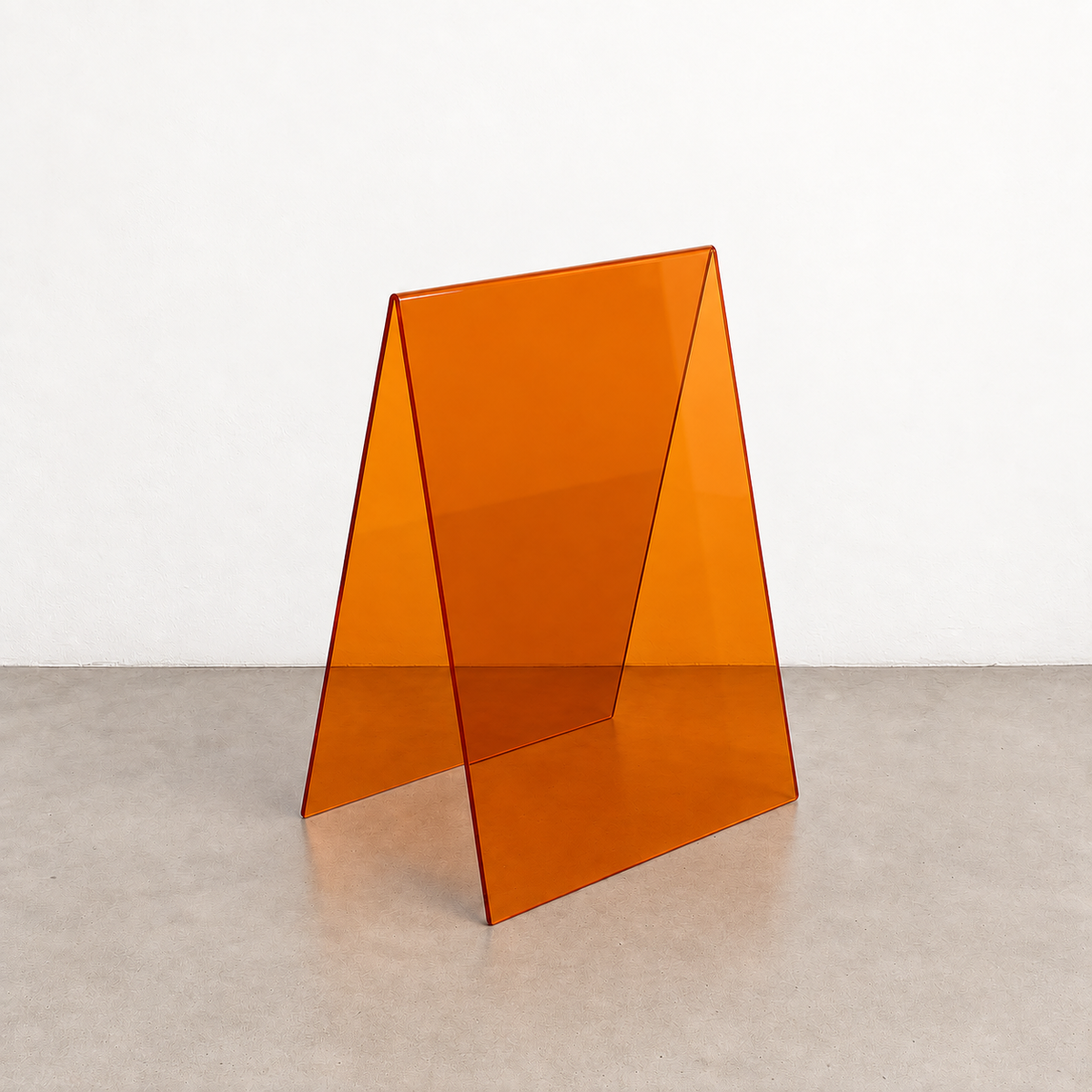 Orange transparent acrylic A-frame sidewalk sign
