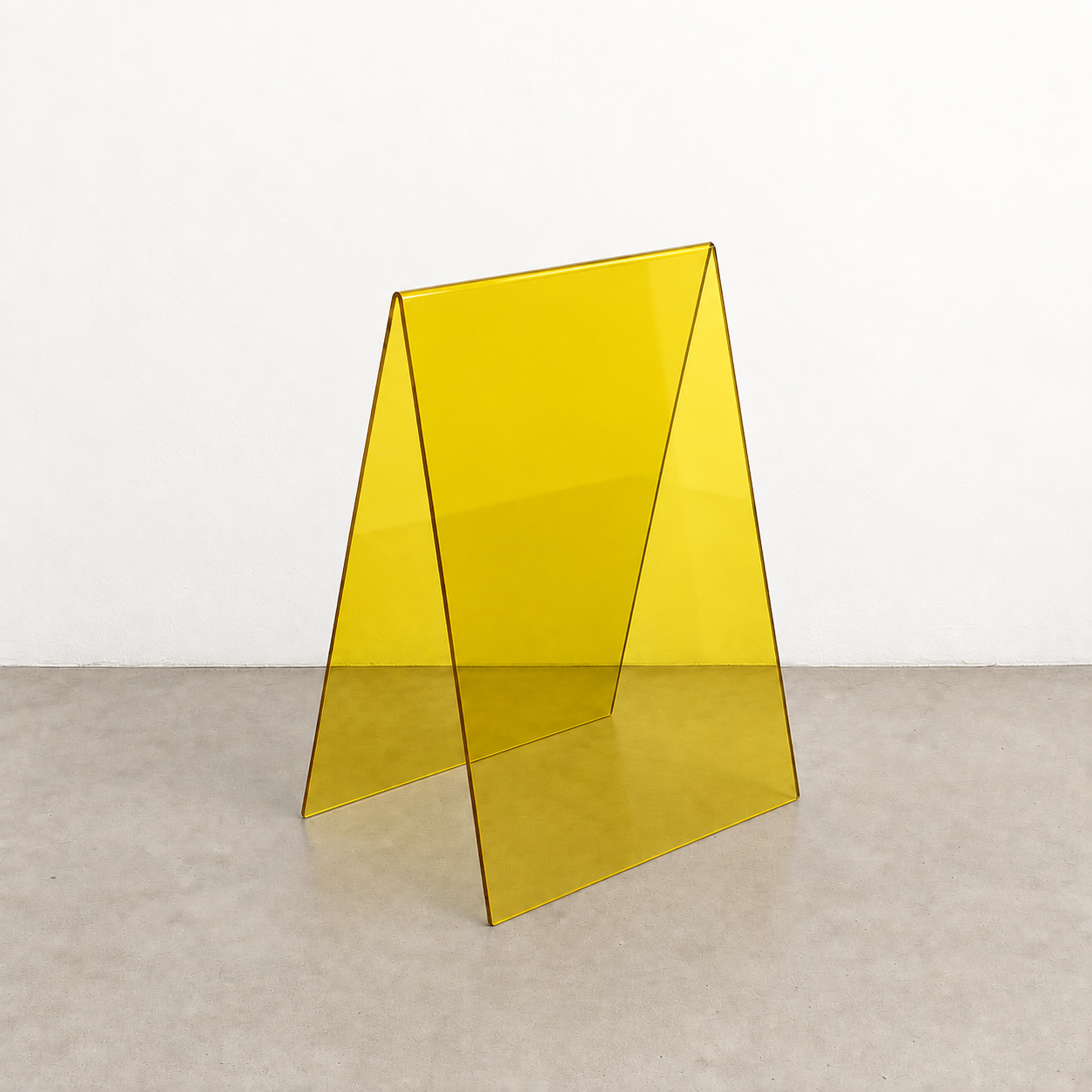 Yellow transparent acrylic A-frame sidewalk sign